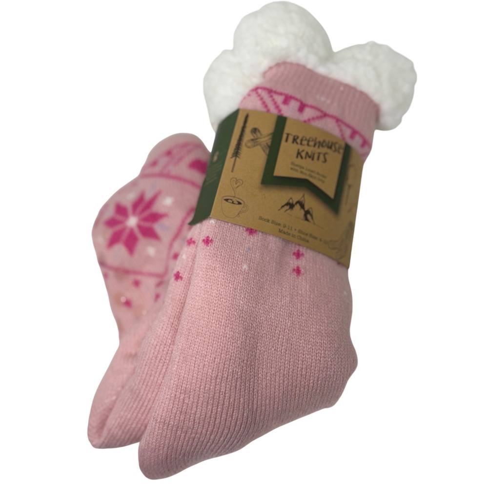 Treehouse‎ Knits Slipper Socks Pink Nordic Sherpa Lined Non-Skid Womens 9-11 NEW